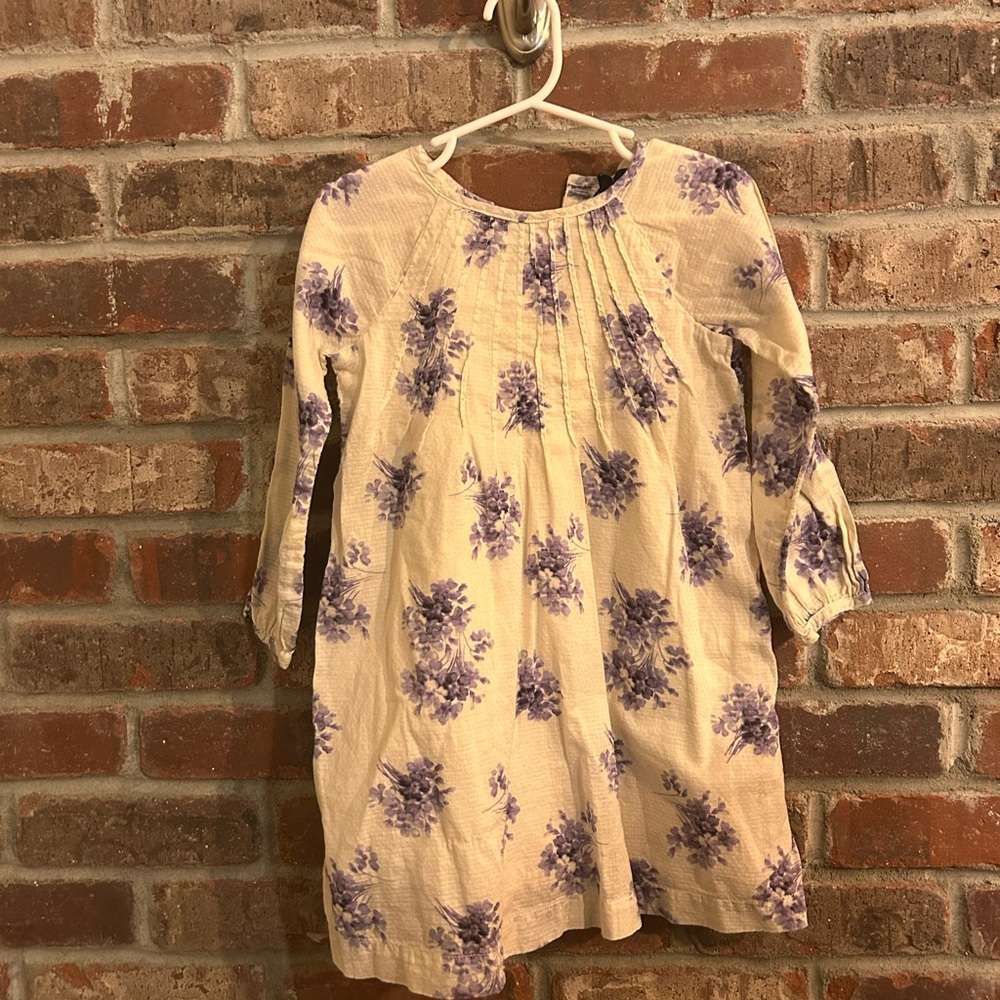 BABY GAP Cream and Purple Casual Sundress with Bishop Sleeves